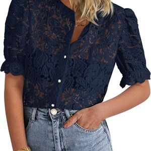 Chic Navy Lace Blouse